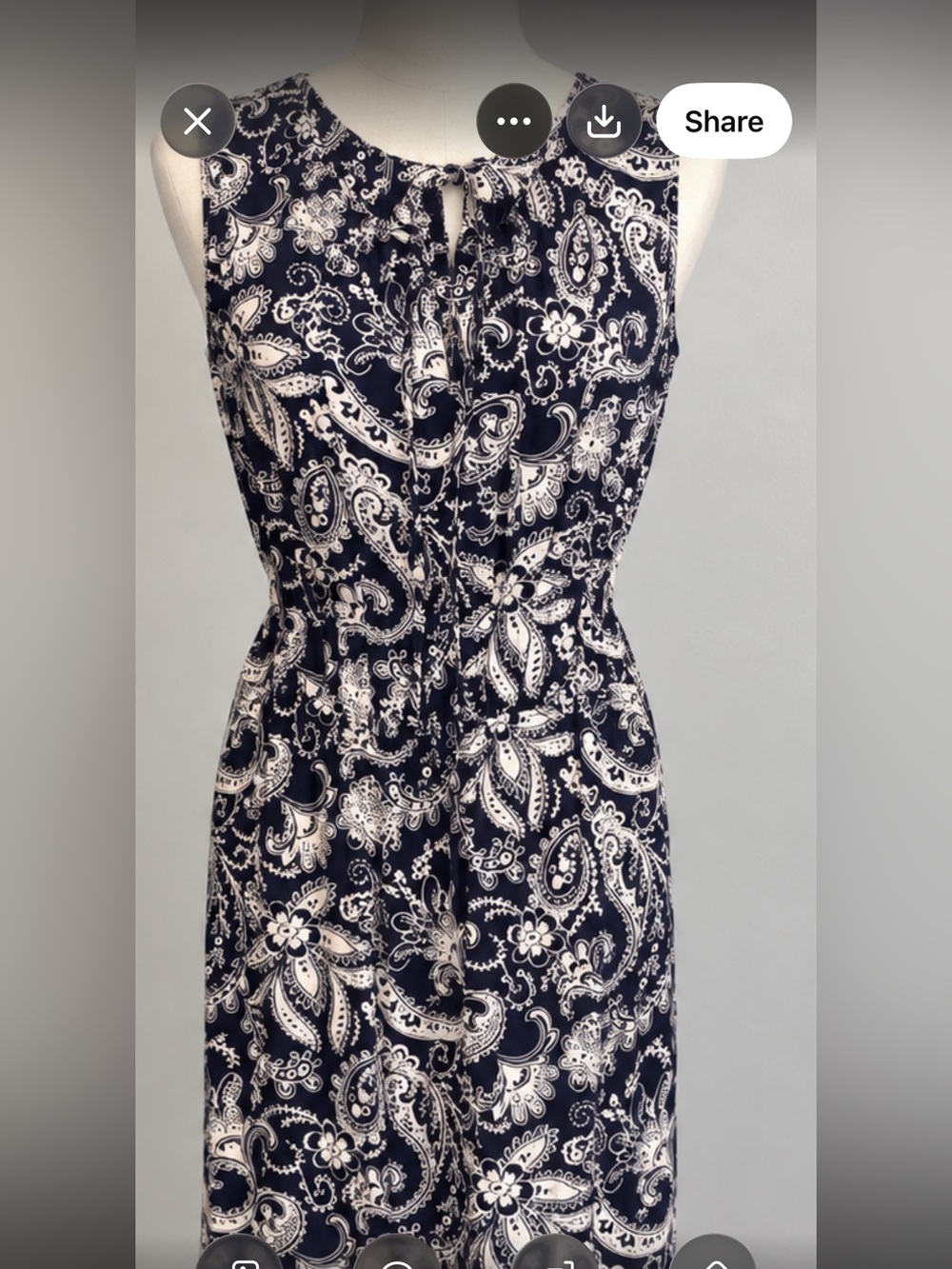 LOFT Navy and White Paisley Midi Dress